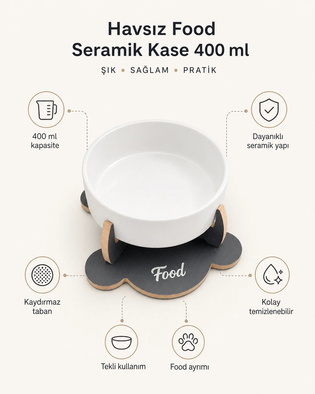 Havsız Kaydırmaz Mama Kabı 400 ml düzenli mama alanı görseli