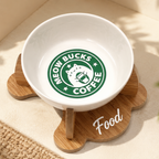 Havsız Meowbucks Kaydırmaz Tabanlı Food Tasarımlı Mama Kabı - Seramik