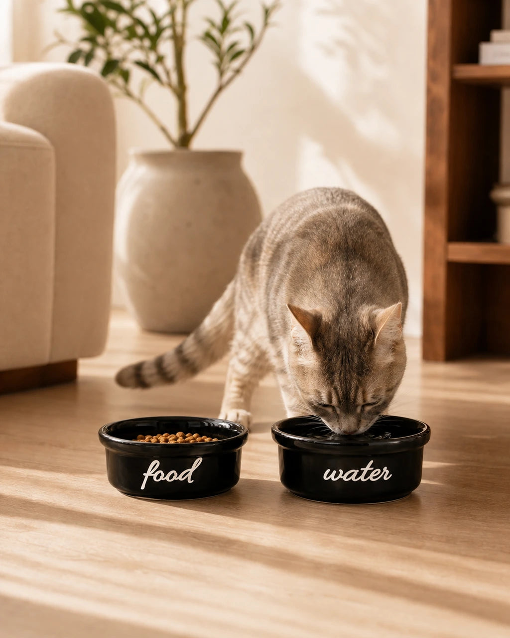 Havsız Siyah Meow Seramik Mama Kabı farklı açı ürün görseli