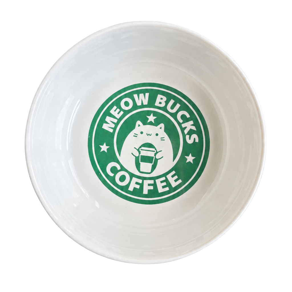 Havsız Meowbucks tekli seramik mama kabı — kaymaz tabanlı