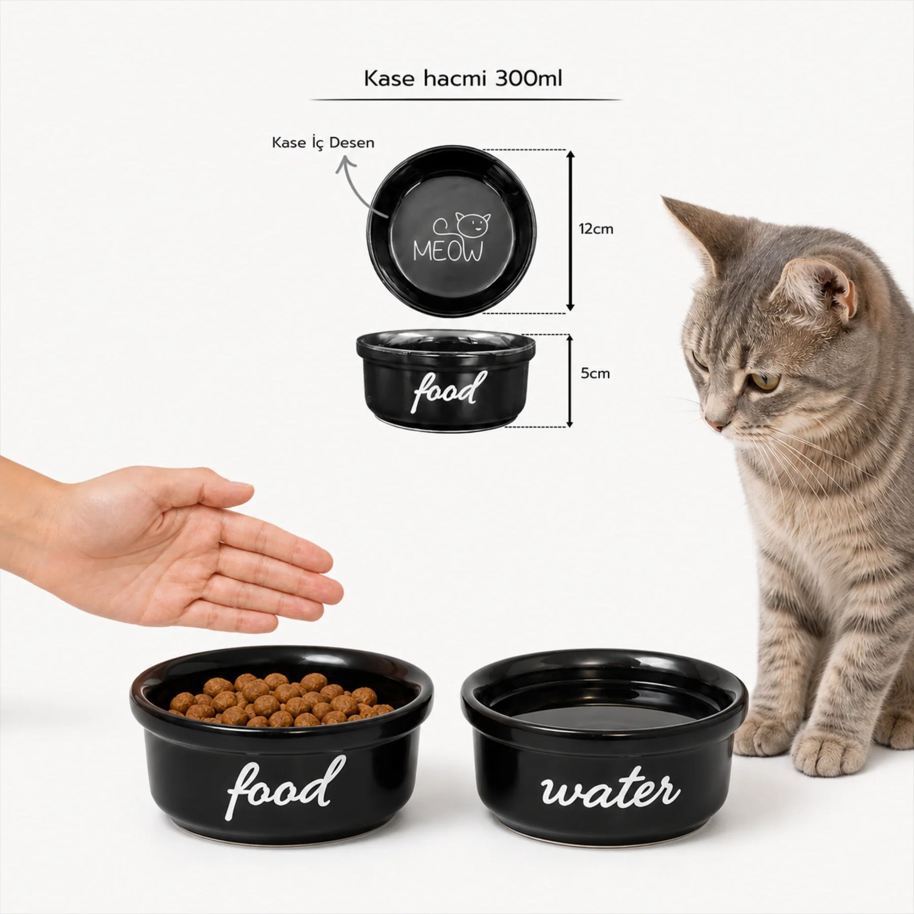 Havsız Siyah Meow Seramik Mama Kabı
