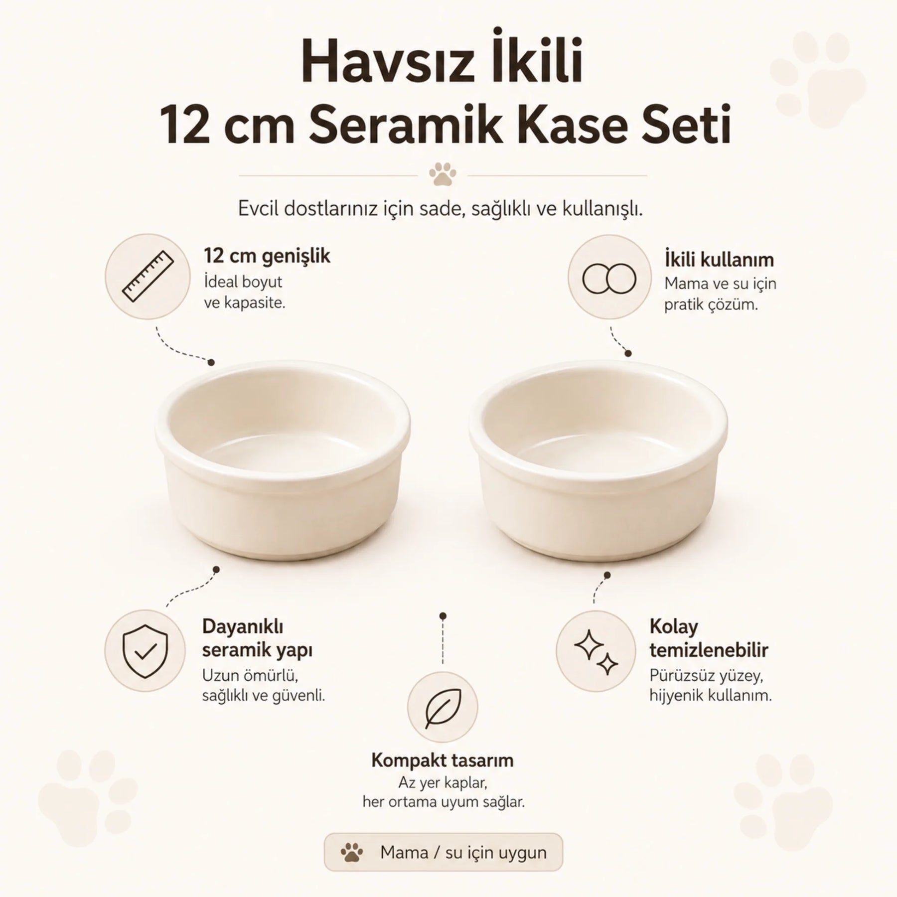 Havsız İkili 12 cm Seramik Kase Seti