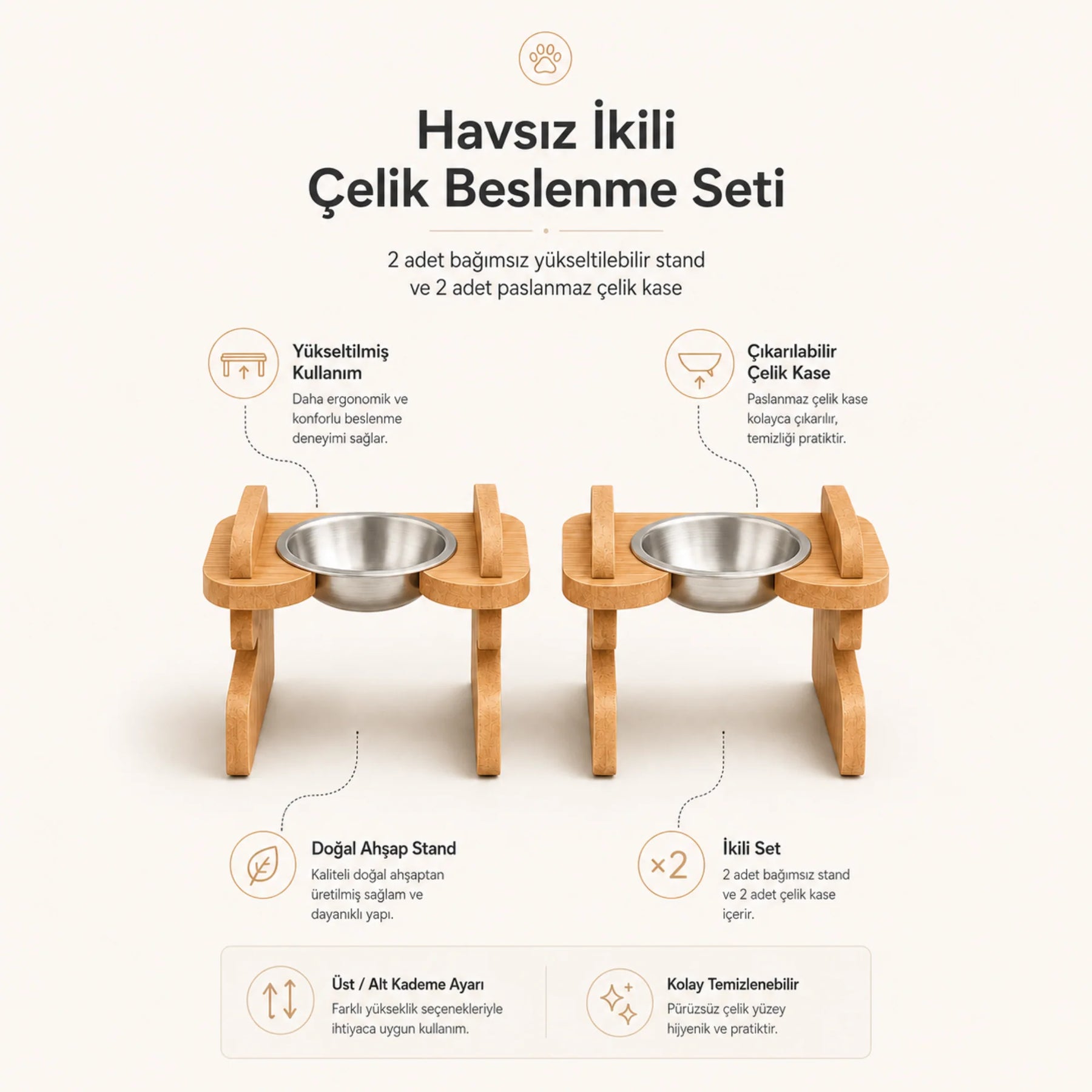 Havsız İkili Çelik Beslenme Seti