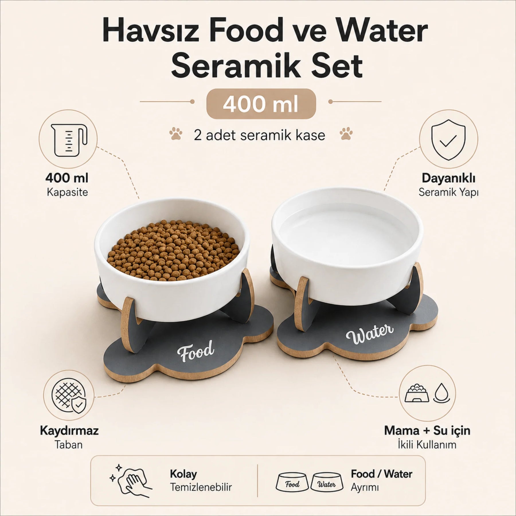 Havsız Kaydırmaz İkili Seramik Set — 400 ml