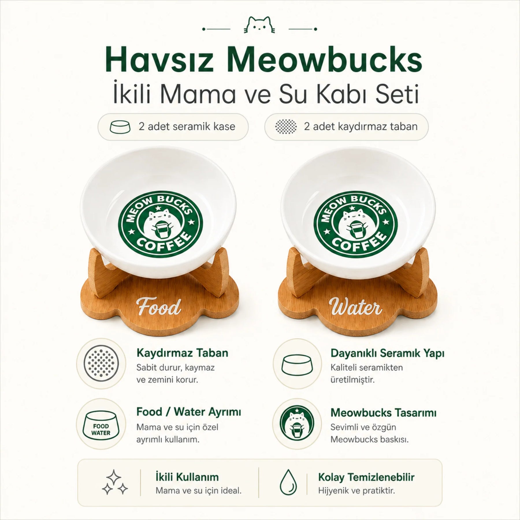 Havsız Meowbucks İkili Seramik Set