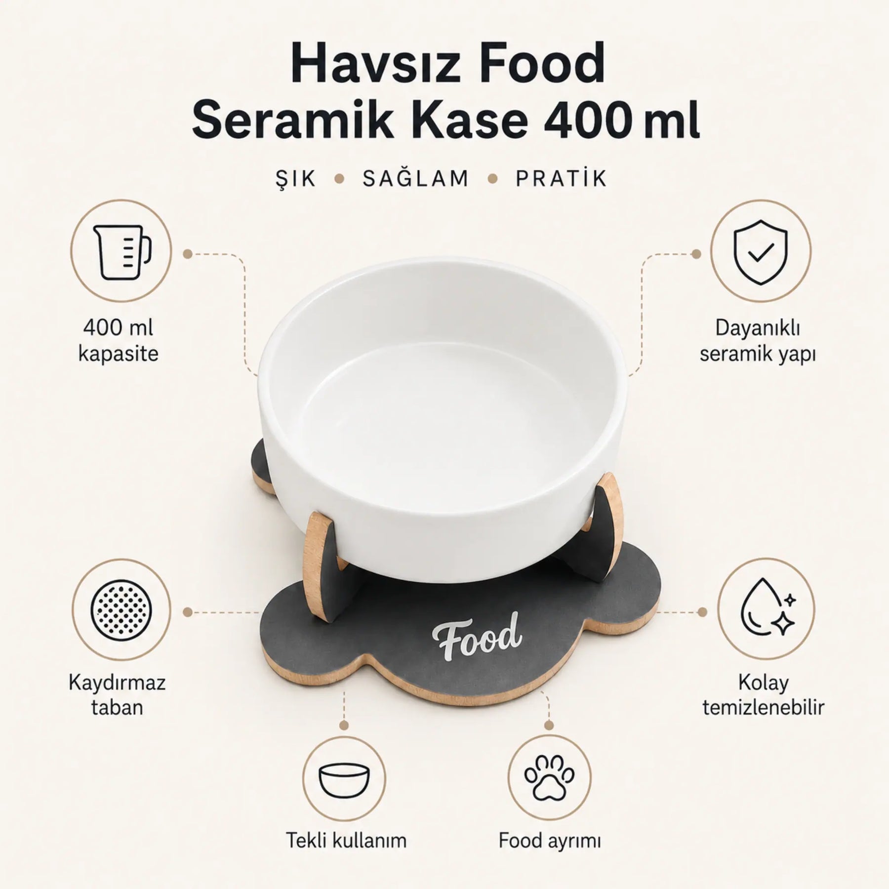 Havsız Kaydırmaz Mama Kabı 400 ml