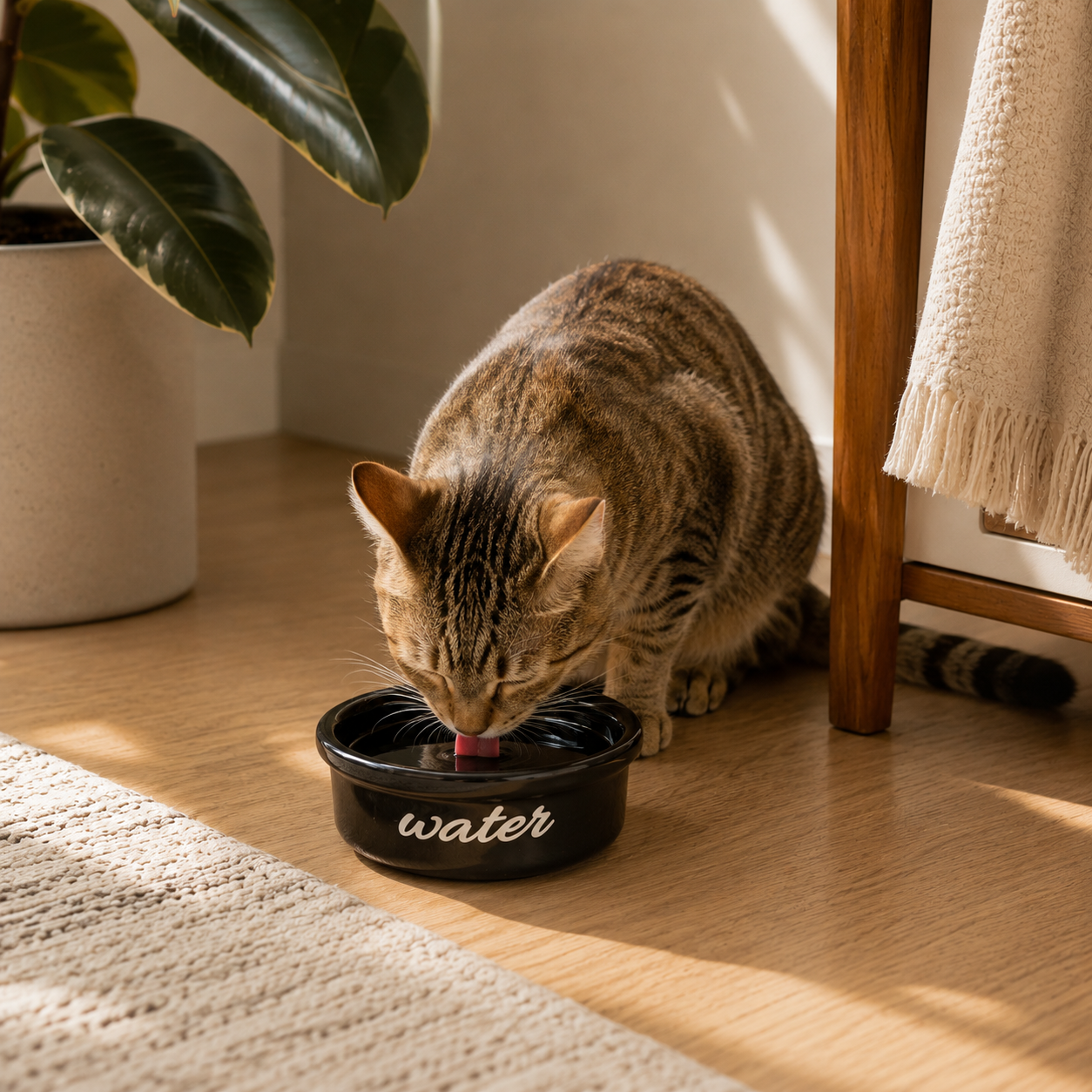 Havsız Siyah Meow Tekli Su Kabı - Seramik