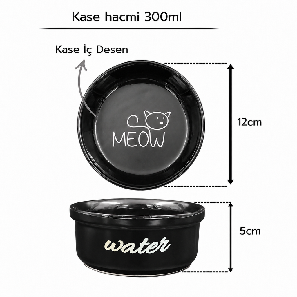 Havsız Siyah Meow Tekli Su Kabı - Seramik