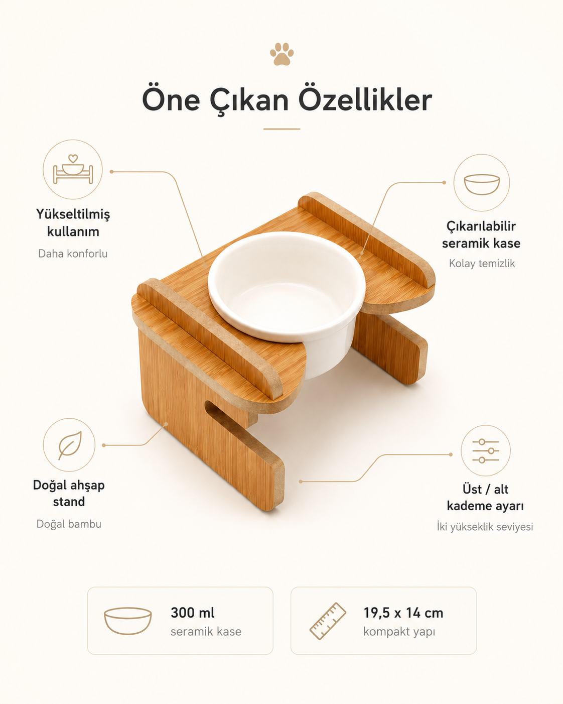 Havsız Tekli Yükseklik Ayarlı Seramik Mama Kabı kullanım görseli