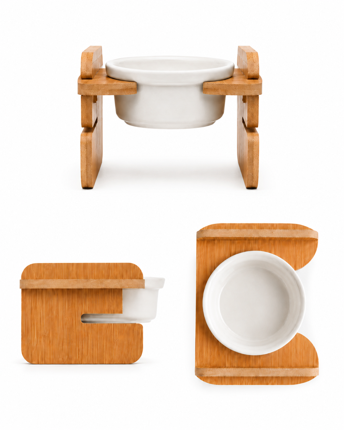Havsız Tekli Yükseklik Ayarlı Seramik Mama Kabı ölçü ve ürün detay görseli
