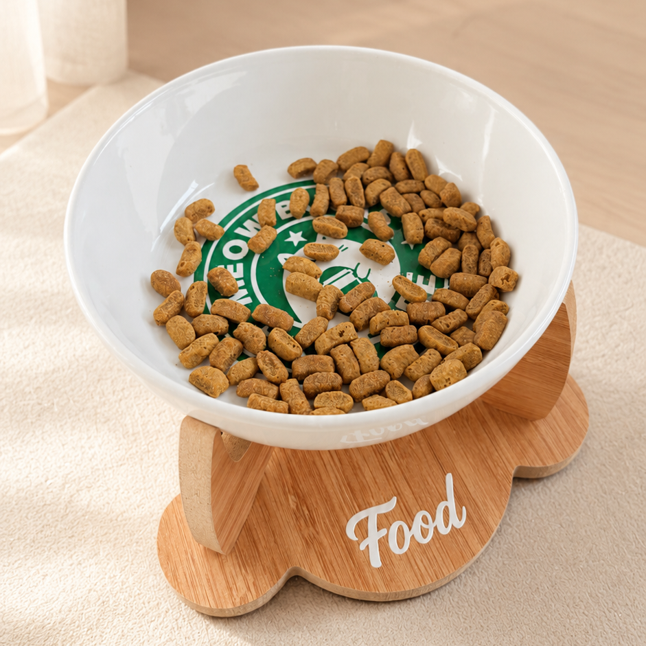 Havsız Meowbucks Kaydırmaz Tabanlı Food Tasarımlı Mama Kabı - Seramik