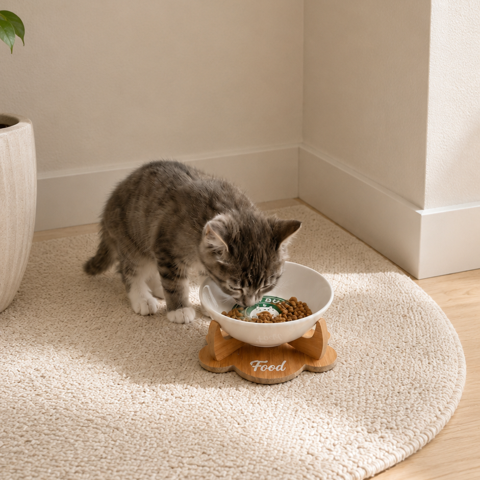 Havsız Meowbucks Kaydırmaz Tabanlı Food Tasarımlı Mama Kabı - Seramik