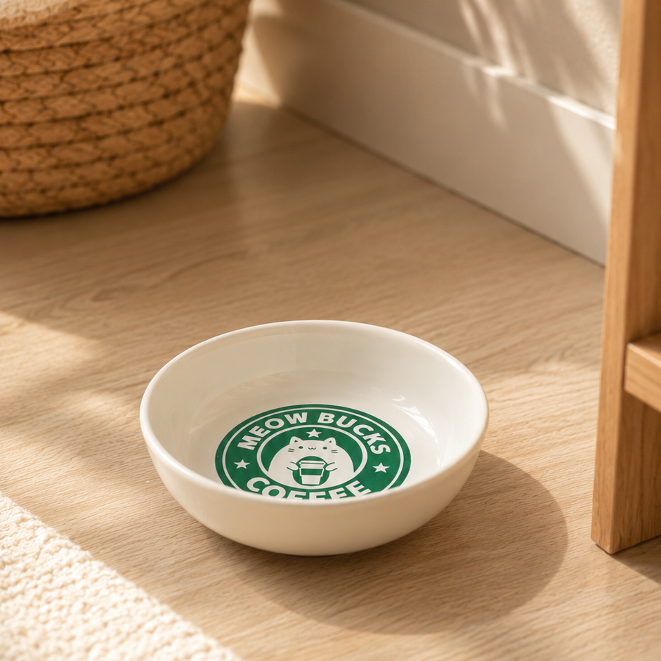 Havsız Meowbucks Tekli Mama Kabı - Seramik