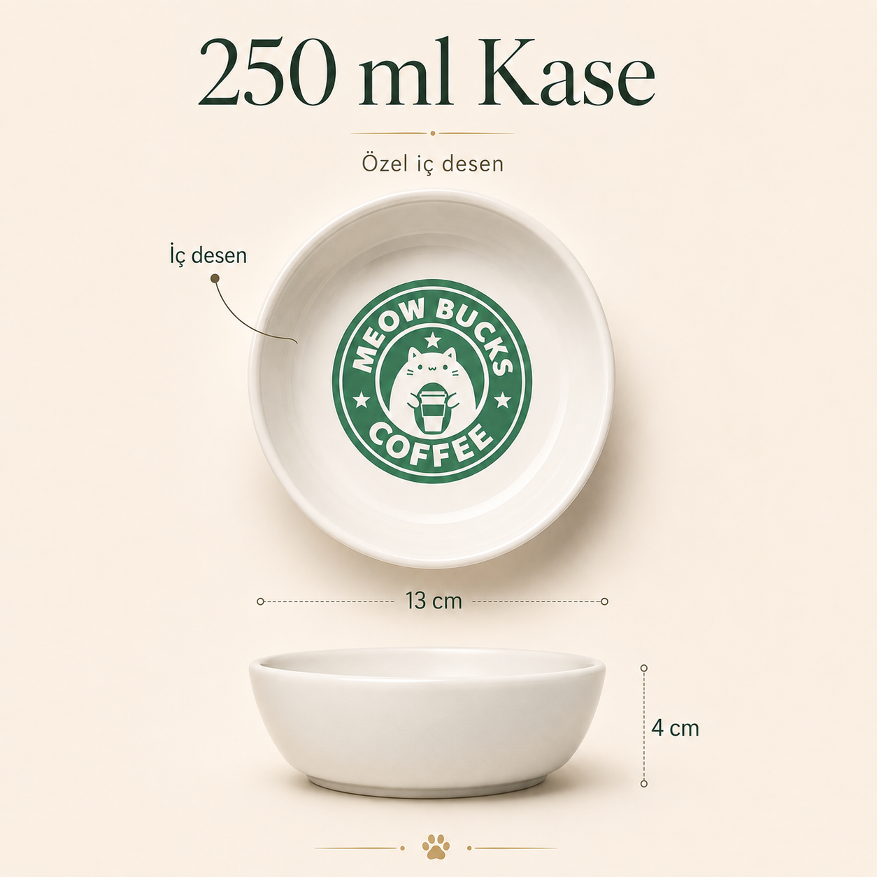 Havsız Meowbucks Tekli Mama Kabı - Seramik