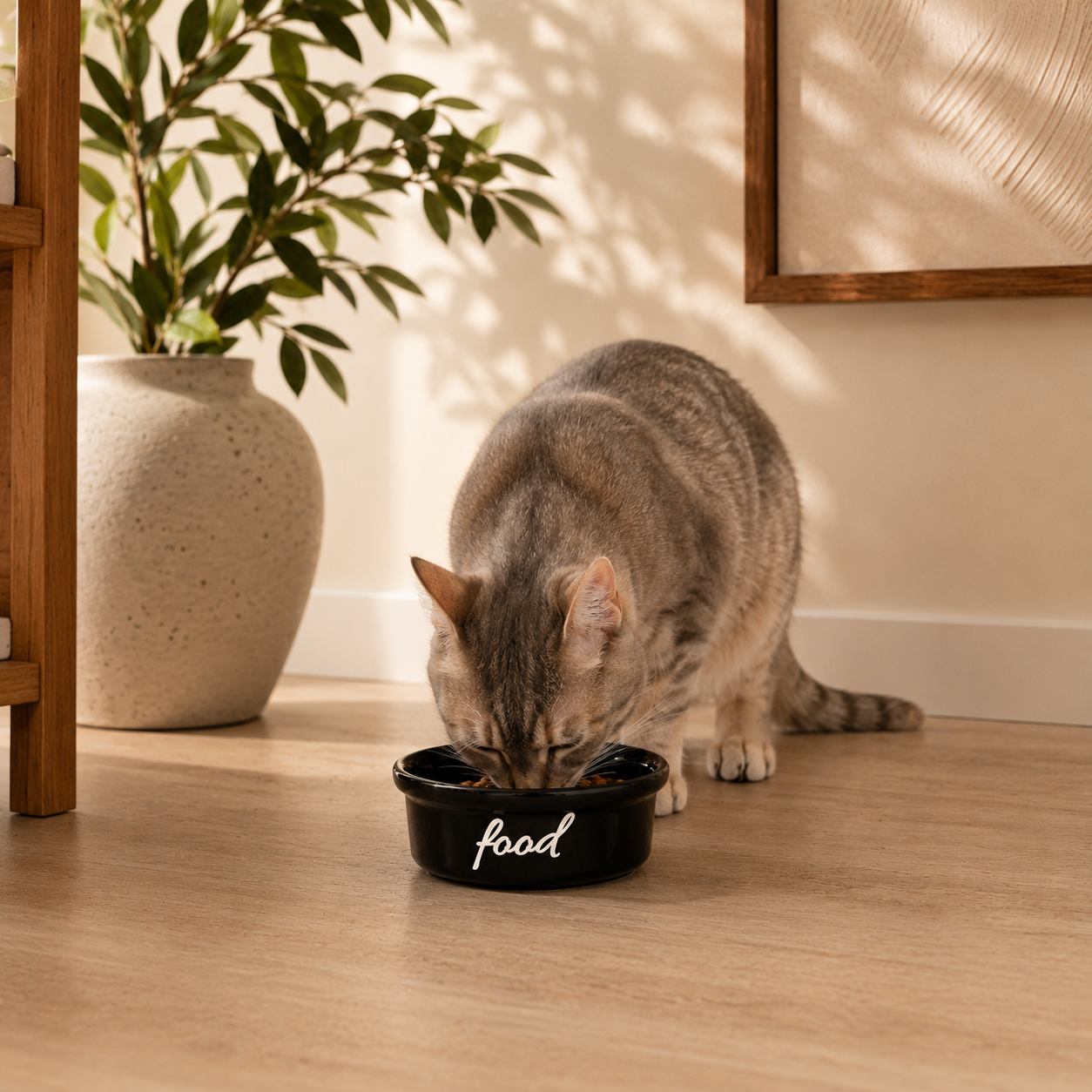 Havsız Siyah Meow Tekli Mama Kabı - Seramik