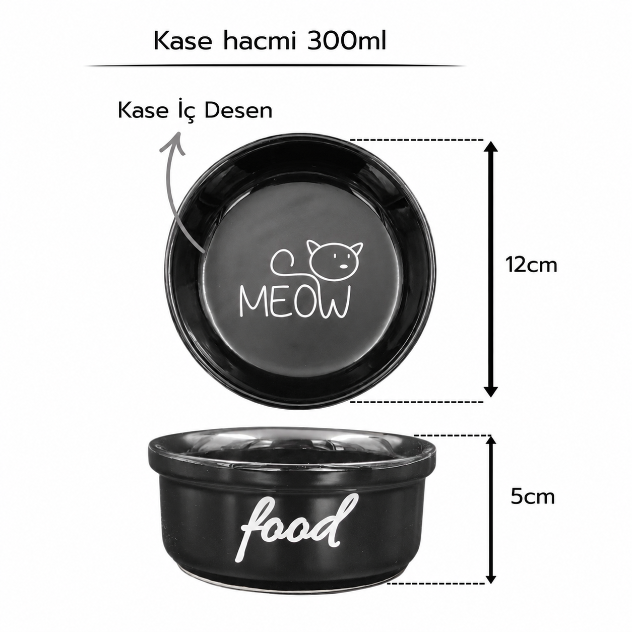 Havsız Siyah Meow Tekli Mama Kabı - Seramik