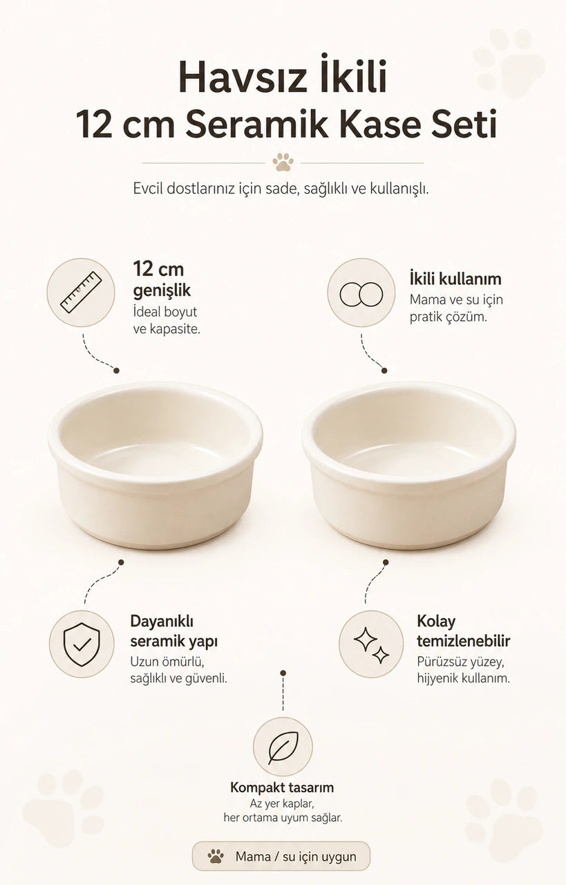 Havsız İkili 12 cm Seramik Kase Seti ölçü ve hacim detay görseli