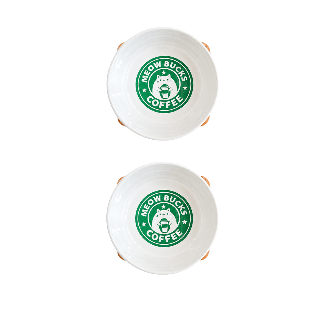 Havsız Kaydırmaz Tabanlı Meowbucks İkili Mama ve Su Kabı - Seramik