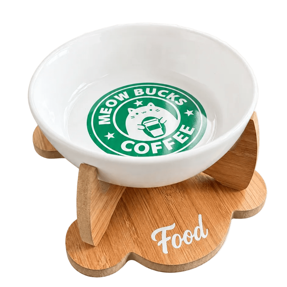 Havsız Meowbucks Kaydırmaz Tabanlı Food Tasarımlı Mama Kabı - Seramik