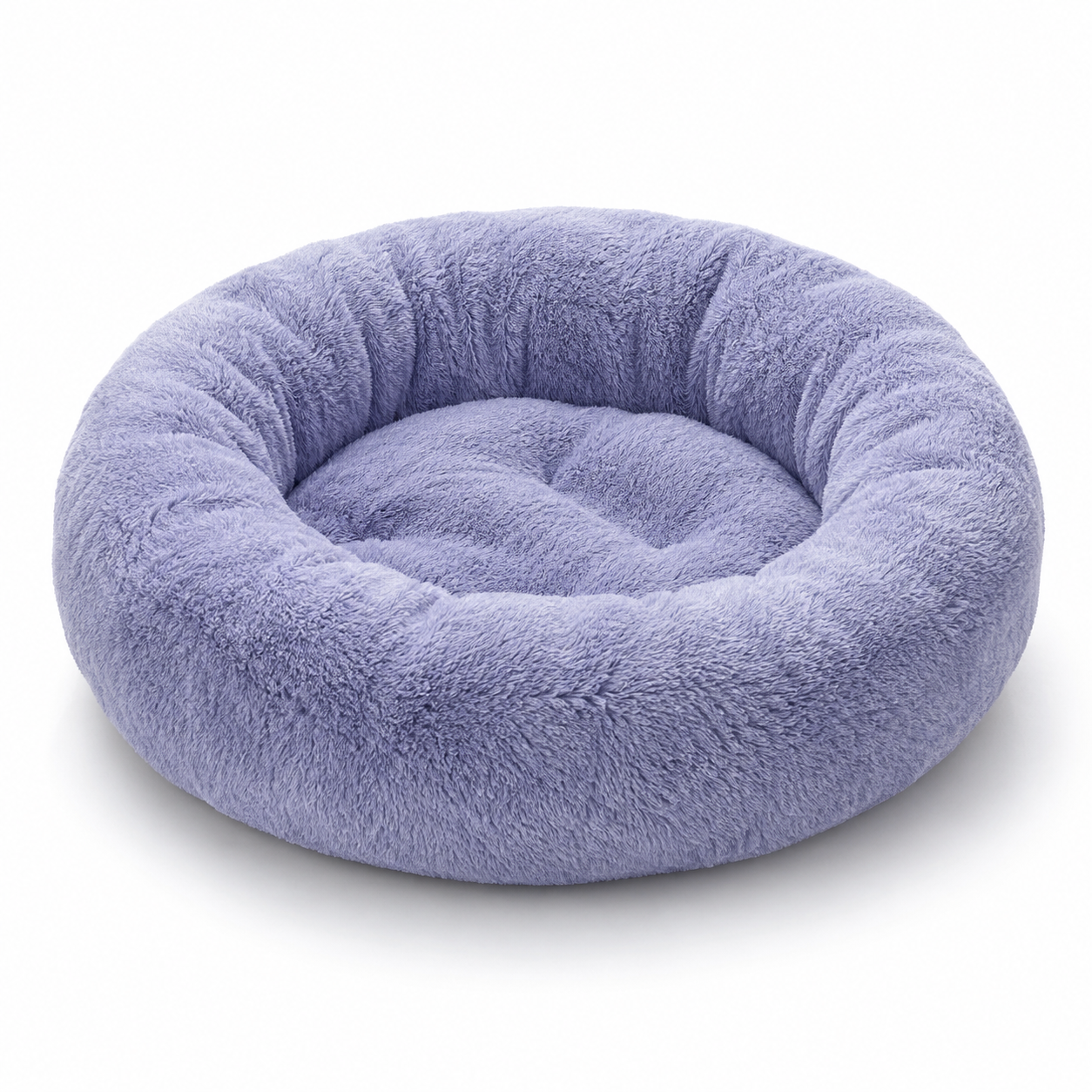 Havsız lila gri peluş simit kedi ve küçük ırk köpek yatağı 55 cm