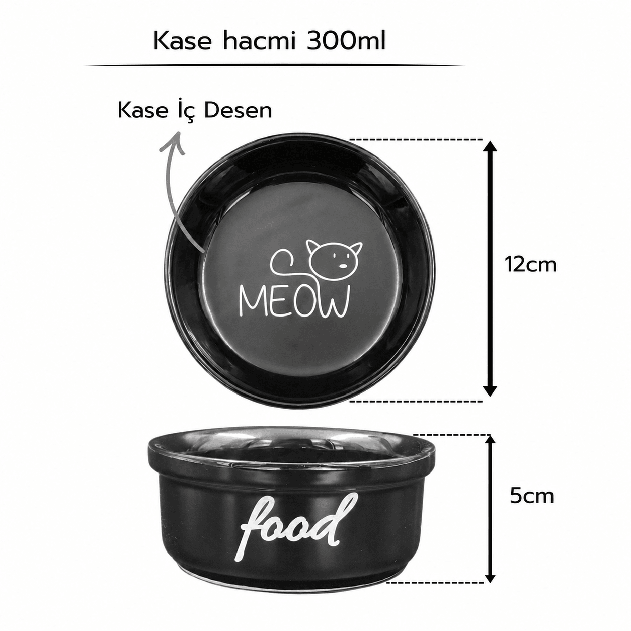 Havsız Siyah Meow Tekli Mama Kabı - Seramik