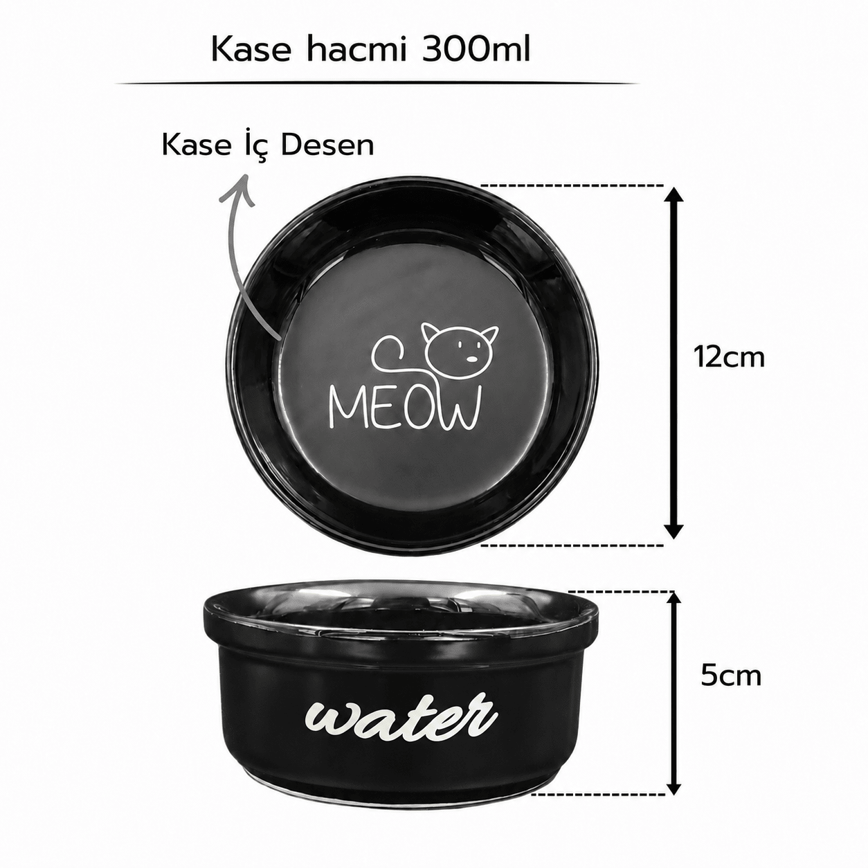 Havsız Siyah Meow Tekli Su Kabı - Seramik
