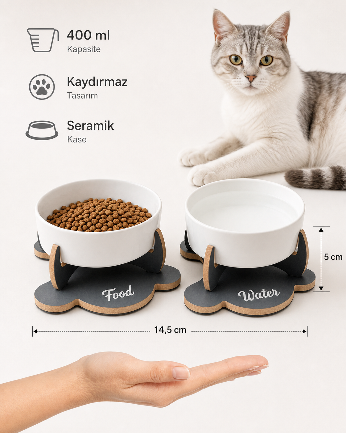 Havsız Food ve Water Seramik Set 400 ml mama ve su kullanım görseli