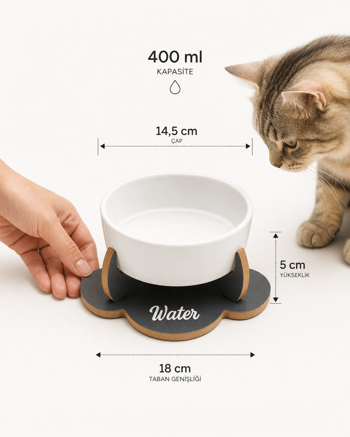 Havsız Kaydırmaz Su Kabı 400 ml seramik kase yakın plan görseli