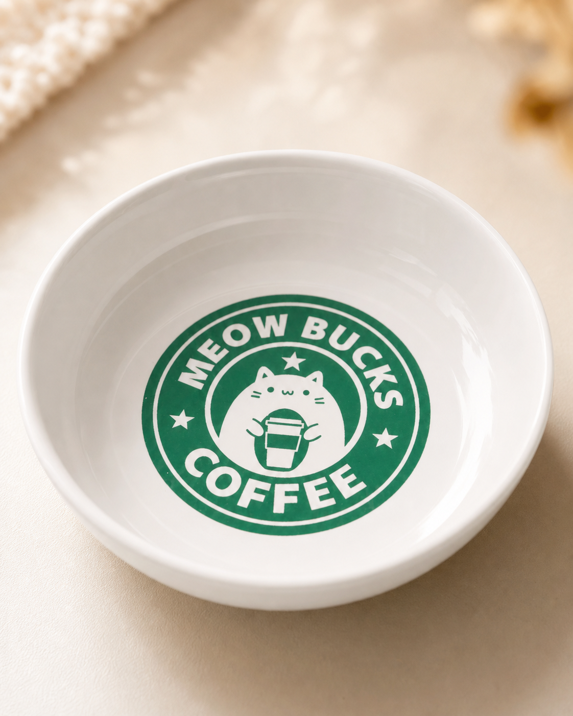 Havsız Meowbucks Seramik Mama Kabı desen ve seramik detay görseli