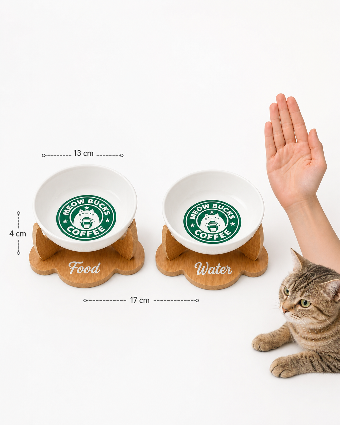 Havsız Meowbucks İkili Mama ve Su Kabı Seti mama ve su kullanım görseli