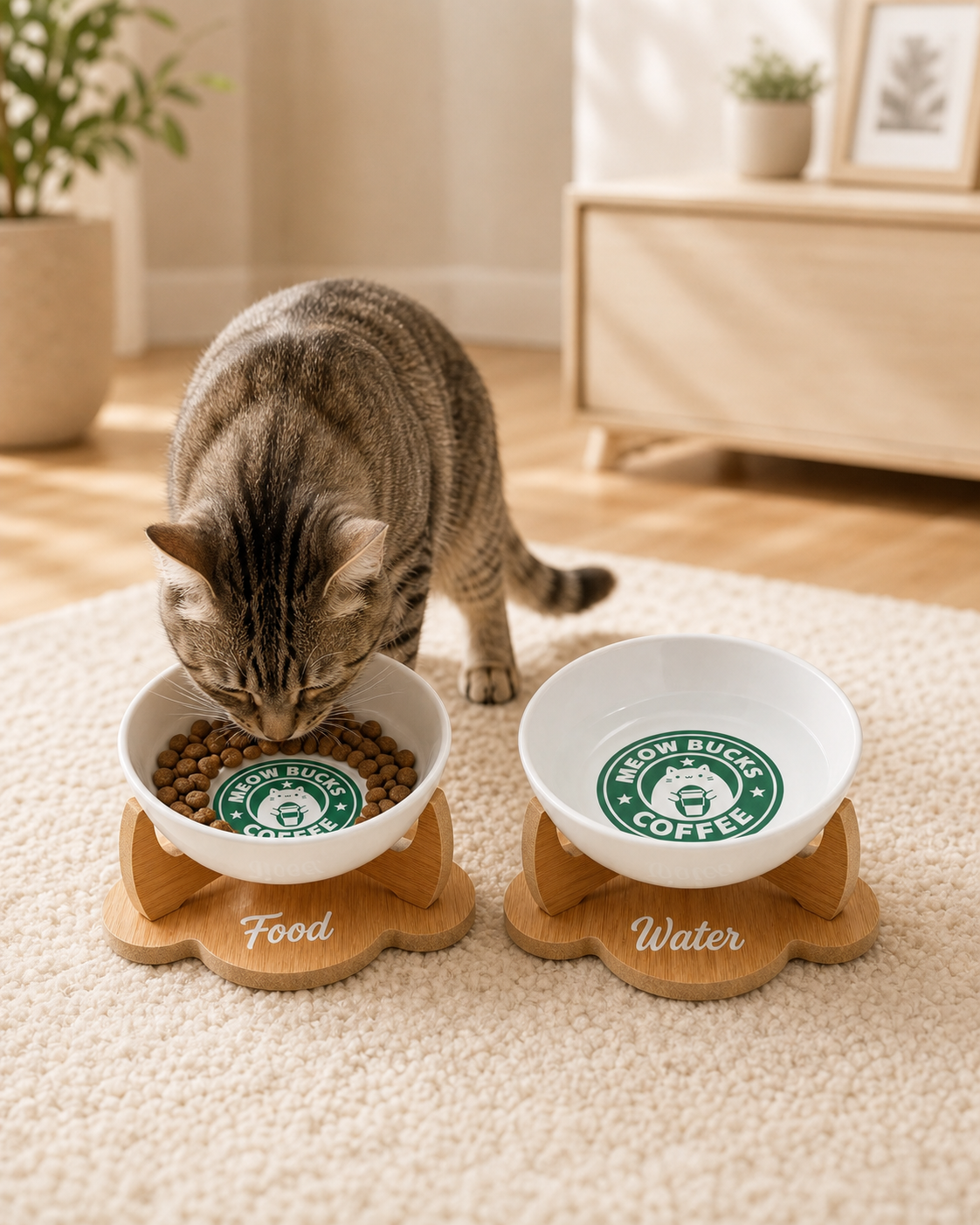 Havsız Meowbucks İkili Mama ve Su Kabı Seti farklı açı ürün görseli