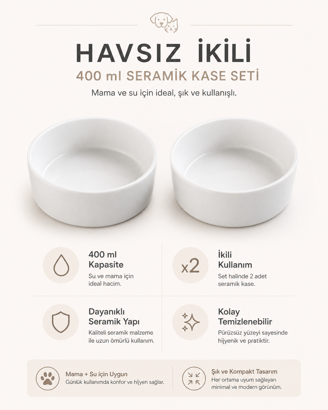 Havsız İkili 400 ml Seramik Kase Seti seramik kase yakın plan görseli