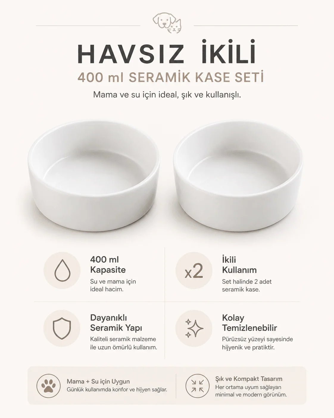 Havsız İkili 400 ml Seramik Kase Seti